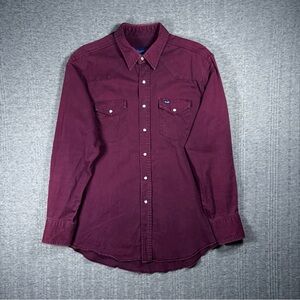 Vintage Wrangler Brushpopper Pearl Snap Shirt Burgundy Canvas Men’s 2XL USA 90s